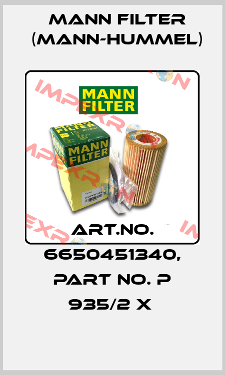 Art.No. 6650451340, Part No. P 935/2 x  Mann Filter (Mann-Hummel)