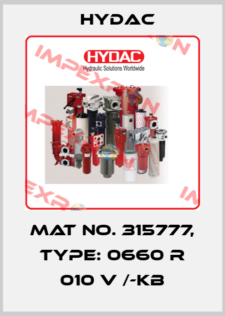 Mat No. 315777, Type: 0660 R 010 V /-KB Hydac