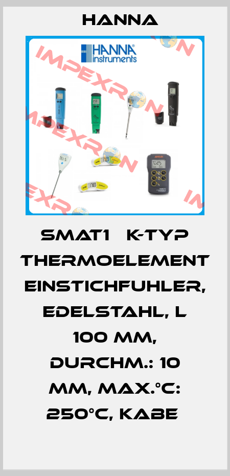 SMAT1   K-TYP THERMOELEMENT EINSTICHFUHLER, EDELSTAHL, L 100 MM, DURCHM.: 10 MM, MAX.°C: 250°C, KABE  Hanna