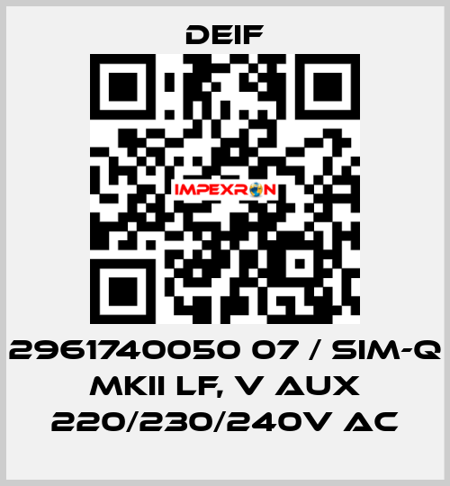 2961740050 07 / SIM-Q MKII LF, V aux 220/230/240V AC Deif