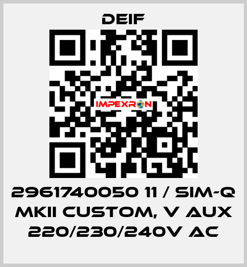 2961740050 11 / SIM-Q MKII CUSTOM, V aux 220/230/240V AC Deif