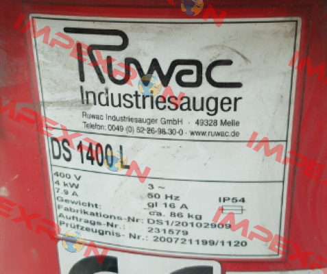 upper fan Ds 1400 L  Ruwac